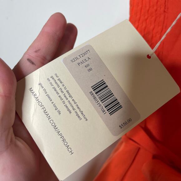 NWT MARA HOFFMAN Paula cutout linen-blend midi dress in orange papaya 00 - Picture 9 of 12